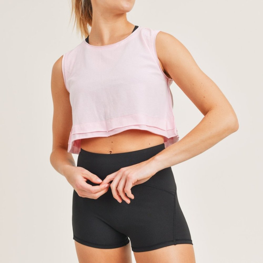 Active Wear Double-Layered Edged Cropped Tank Top